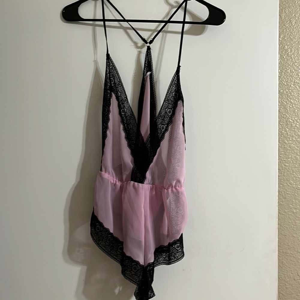 Lace Pink and Black Bodysuit